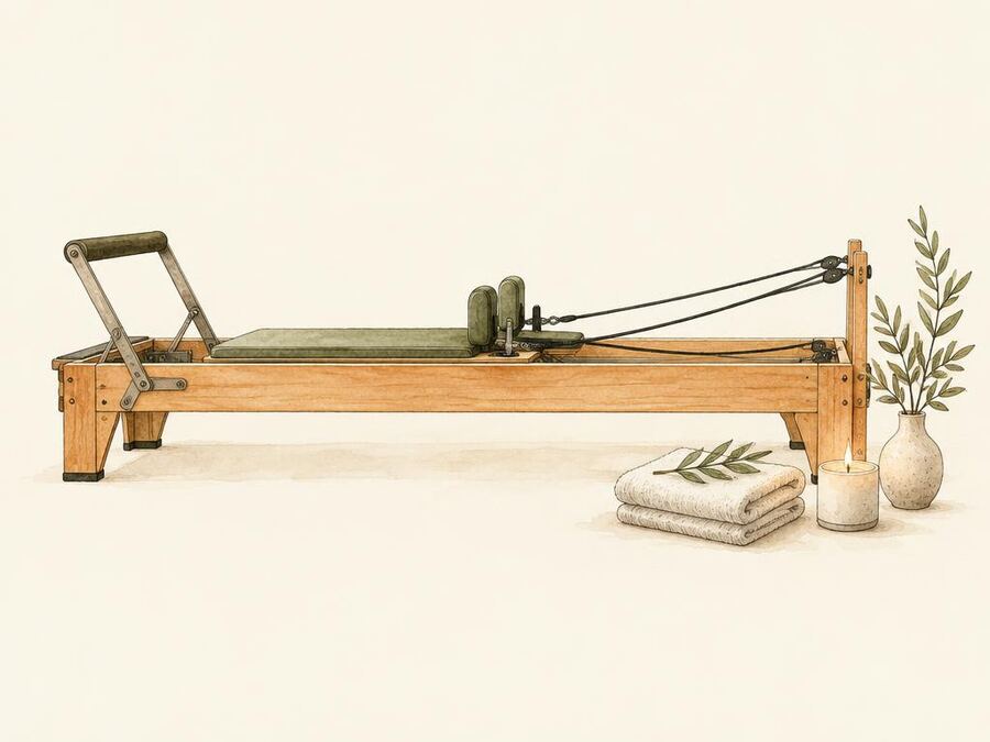 Illustration — un reformer, une serviette pliée et une bougie