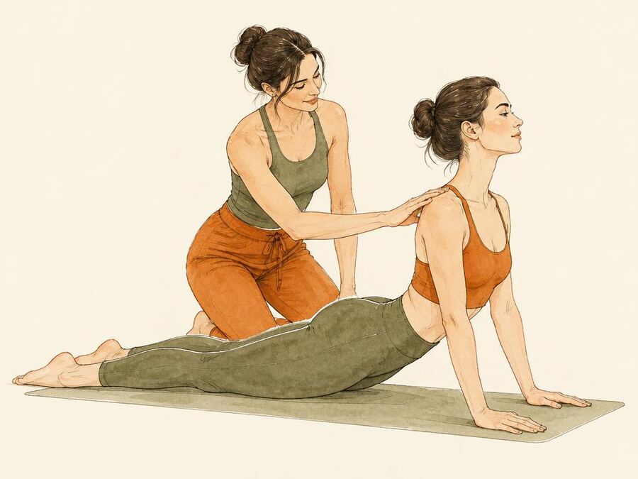 Illustration — une coach corrigeant la posture d’une élève